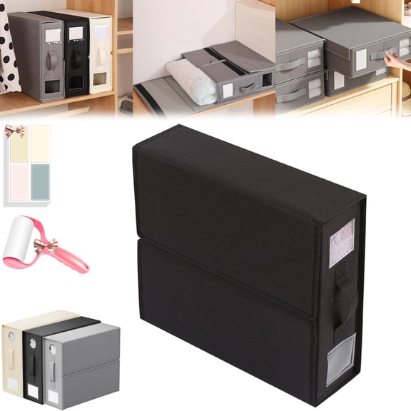 Foldable Sheet Storage Set Keep Your Bedding Organized and Neat,Bed Sheets Closet Organizers and Storage with Window and Label for Blanket,Multi-use Storage Bags(Black)