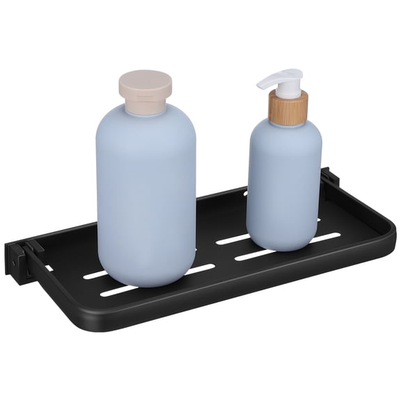 VERDANVERSE Easy Install Black Metal Foldable Bathroom Shelf with Drainage and Storage Rack