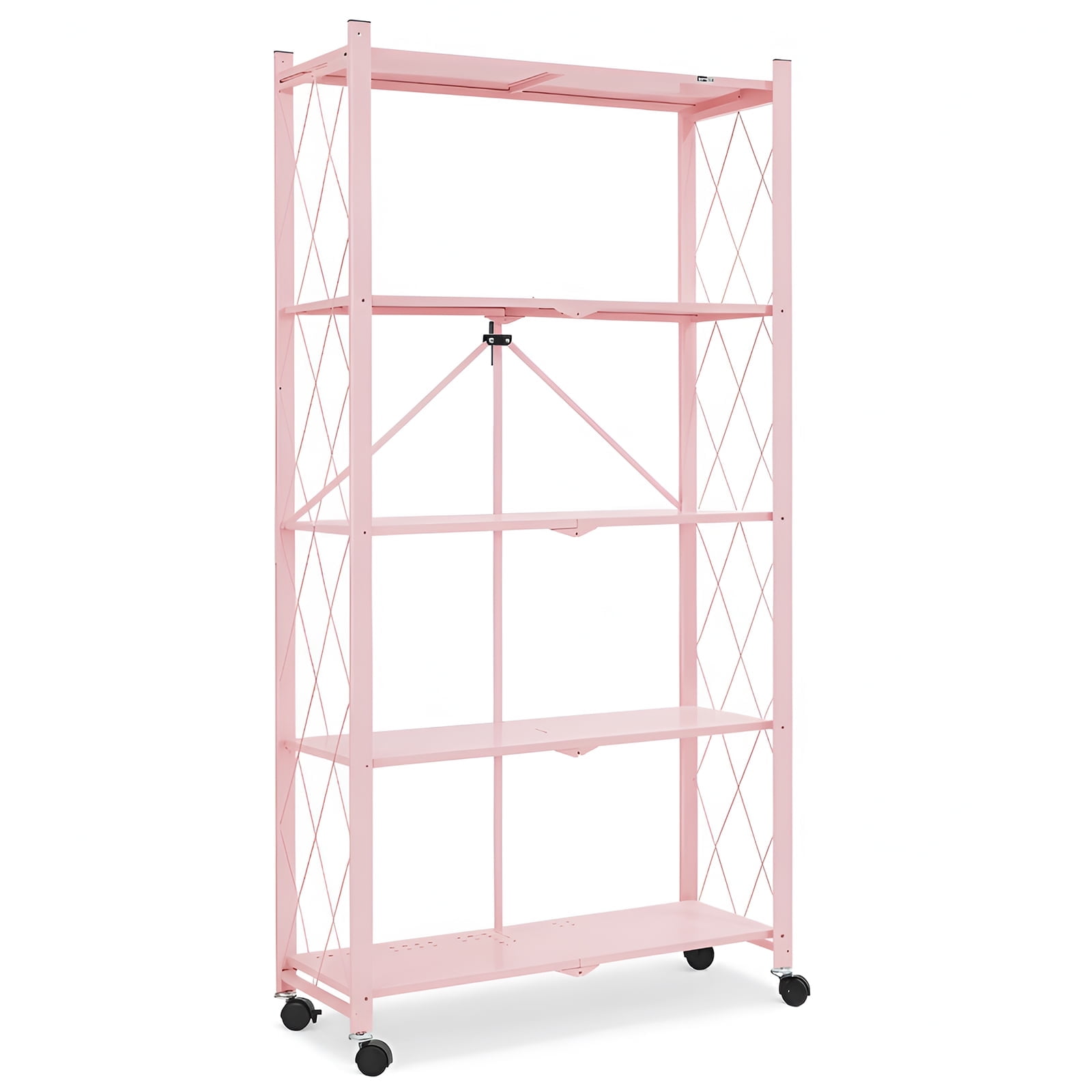 Foldable Shelves with Wheels, 5-Shelf Folding Metal Rack Organizer for ...