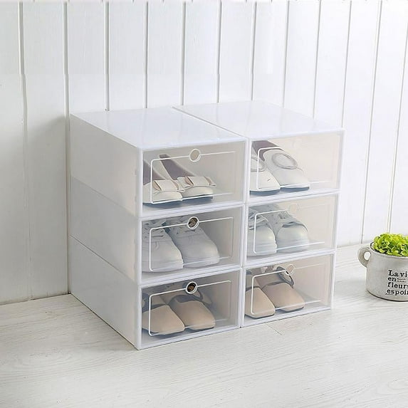 Foldable Shoe Box, Stackable Clear Shoe Storage Box - Storage Bins Shoe Container Organizer