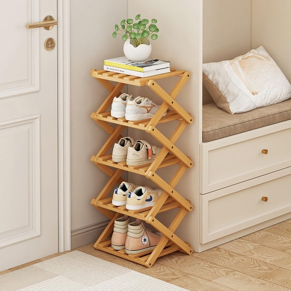 Shoe Rack Little Foldable Shoe Rack, Bamboo Vertical Shoe Organizer Tall for ...