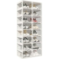 Foldable Shoe Rack,Shoe Organizers for Closet Plastic Shoe Storage Box Space Saving For Entryway, Large Sturdy Stackable Sneaker Cabinet Bins With Magnetic Clear Door 8 Tiers 16 Pairs