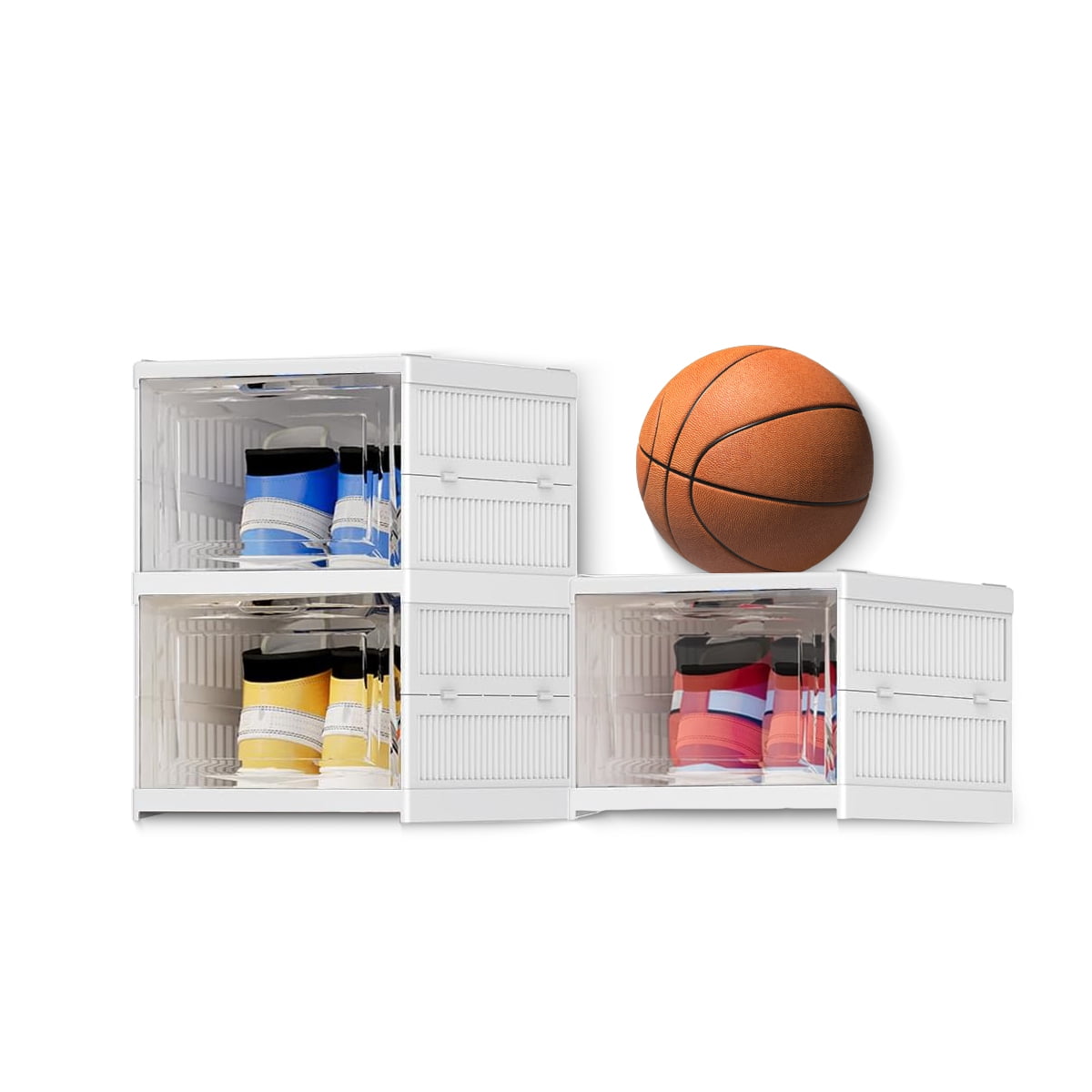 Syenll Foldable Shoe Storage Box, 3 Tiers Stackable Shoe Rack Bins with ...