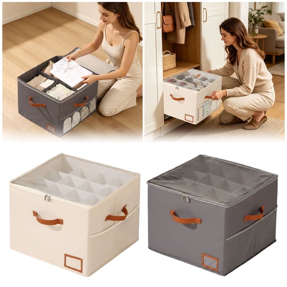 Foldable Shoe Storage Box Large Capacity Closet Shoe Organizer with Adjustable Divider Transparent Dustproof Shoe Container with Side Mesh Pocket 17"x17"x12.6" Gray