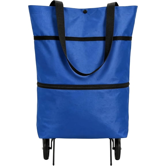 Foldable Shopping Bag with Wheels, 2-in-1 Foldable Shopping Cart Durable, Fabric, Convertible Tote, Zip Expansion, Compact Storage, Smooth Rolling, Trunk Fit Market Travel
