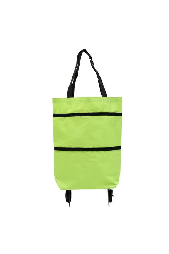 Foldable Shopping Bag with Wheels, Portable Oxford Cloth Grocery Trolley Bag on Wheels for Heavy Loads and Travel，Green