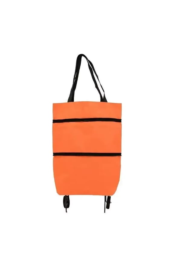 Foldable Shopping Bag with Wheels, Portable Oxford Cloth Grocery Trolley Bag on Wheels for Heavy Loads and Travel,Orange