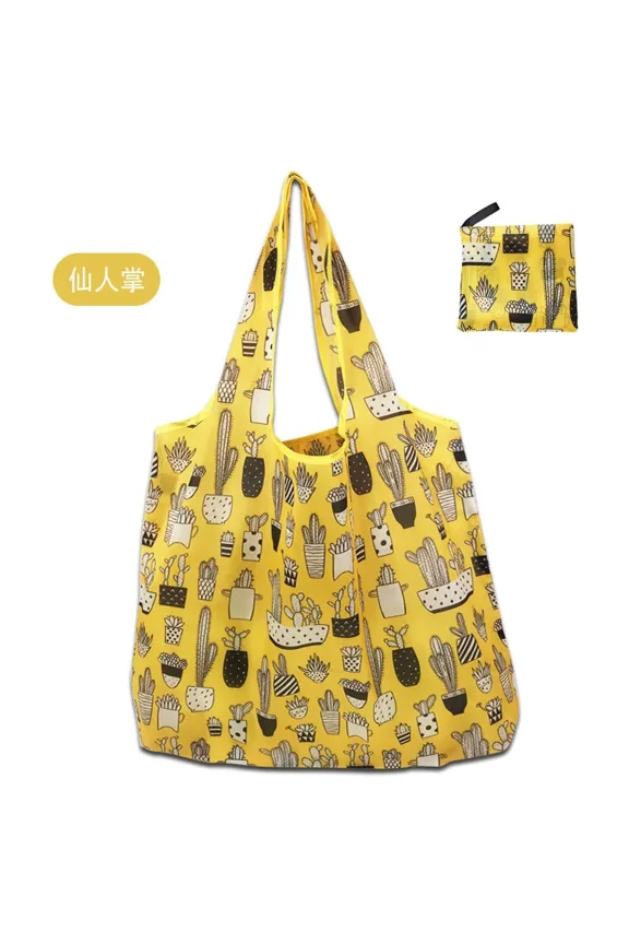 Foldable Shopping Bags with Hook- Washable- Reusable Grocery Bags with Pouch Tote Bags (Cute Flower Design)