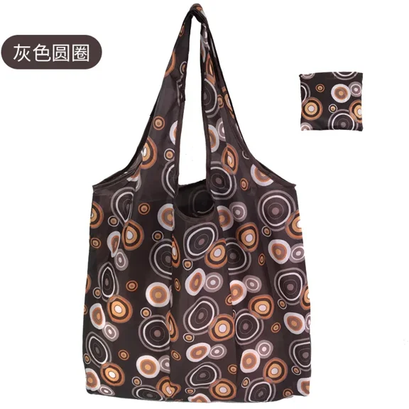 Foldable Shopping Bags with Hook- Washable- Reusable Grocery Bags with Pouch Tote Bags (Cute Flower Design)