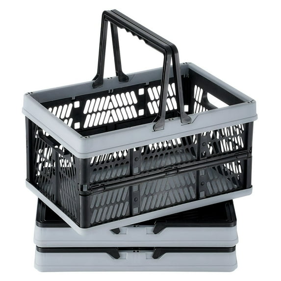Foldable Shopping Basket 3PCS 16L - Portable Grocery Basket with Handle - Collapsible Shopping Tote for Supermarket, Home, and Easy Storage