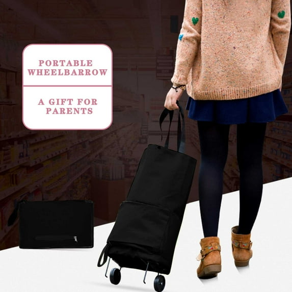 Foldable Shopping Cart 2 in 1 Tote Bag with Wheels 28x18cm Folding 28x48cm High Capacity Convertible Handbag Easy Storage Multi Purpose for Groceries Vegetables Travel