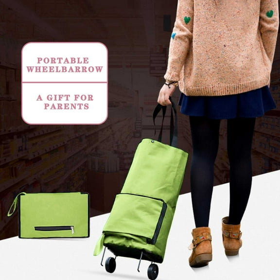 Foldable Shopping Cart 2 in 1 Tote Bag with Wheels 28x18cm Folding 28x48cm High Capacity Convertible Handbag Easy Storage Multi Purpose for Groceries Vegetables Travel