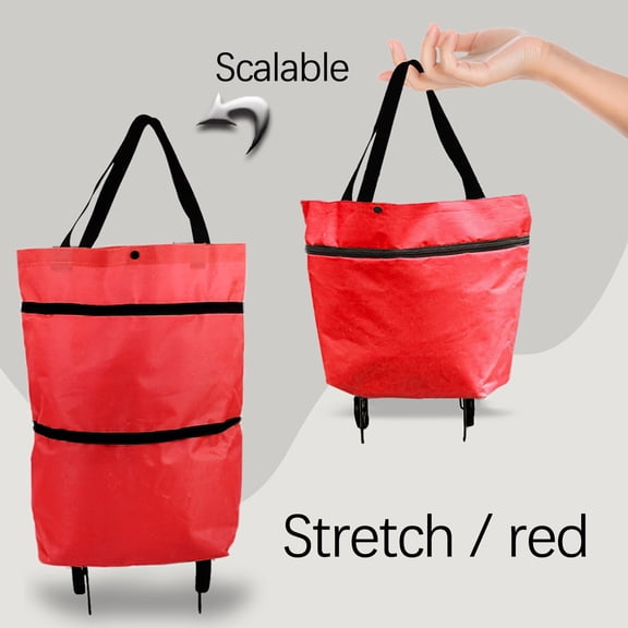 Foldable Shopping Cart Bag with Hidden Wheels, ZzCityTK Portable 30L Capacity Trolley Bag for Groceries, Multi-Function Convertible Backpack Handbag Shoulder Bag, Red