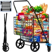Foldable Shopping Cart, Folding Grocery Cart with Encrypted Mesh Bottom, 360 Swivel Wheels Lightweight Trolley for Halloween, Shopping, Grocery, Laundry, Luggage, Supermarket, Camping, Beach