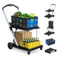 thumbnail image 1 of Foldable Shopping Cart for Groceries, 2-Tier Collapsible Utility Carts with Wheels, Portable Aluminum Trolley with Removable Storage Crate for Apartment, Office, Travel, 1 of 8