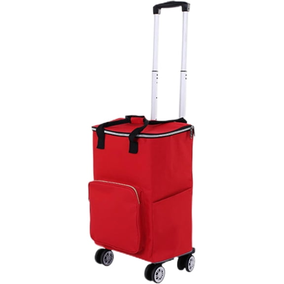 Foldable Shopping Cart with Wheels:Aluminium Alloy Tie Rod and Full Universal Wheels, Detachable Rolling Cooler Bag,Insulated Soft Cooler,Grocery Cart for Shopping Travel Camping (Red)