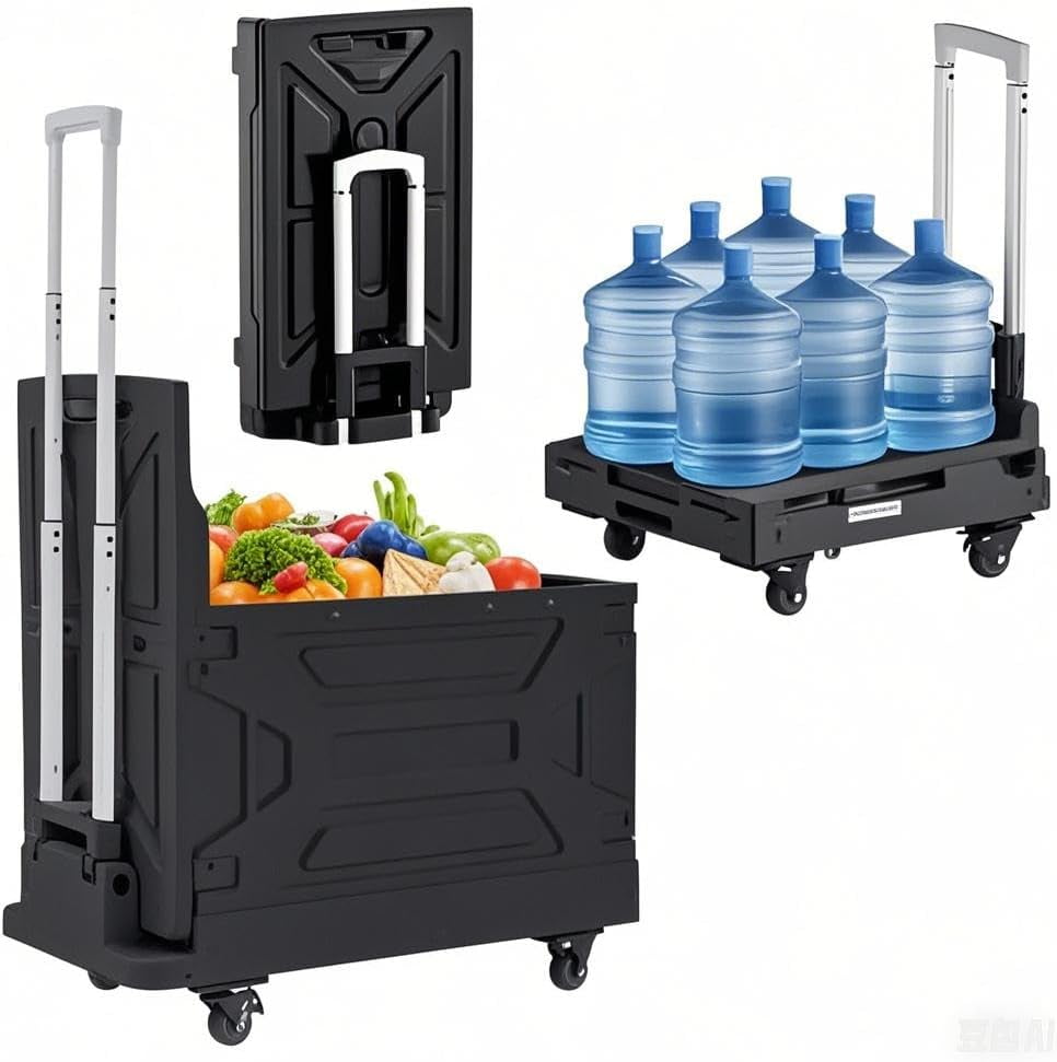 Foldable Shopping Cart with Wheels, Collapsible Rolling Crate for ...