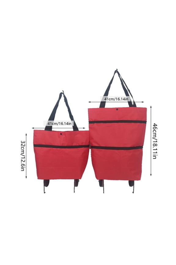 Foldable Shopping Cart with Wheels Large Capacity Reusable Tote Bag Telescopic Collapsible Handbag for Grocery Travel Storage 30L Hideable Wheel Shoulder Carry Red Orange Green Blue