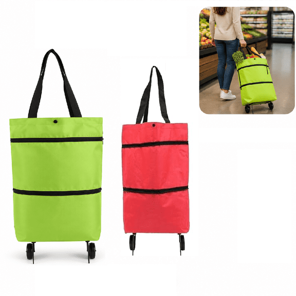 Foldable Shopping Cart With Wheels, Collapsible Grocery Bag Tote For Home Shopping, Travel, Apartment & Outdoor Use