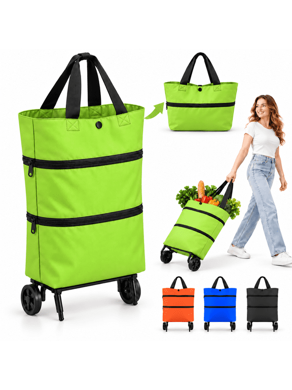 Foldable Shopping Cart with Wheels, Expandable Rolling Shopping Bag