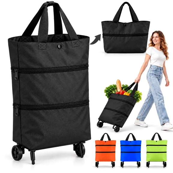 Foldable Shopping Cart with Wheels, Expandable Rolling Shopping Bag