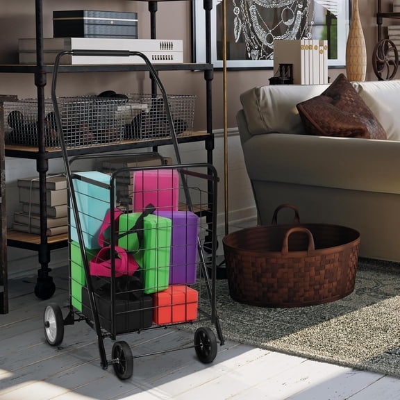 Foldable Shopping Cart with Wheels, Heavy Duty Collapsible Utility Cart for Groceries, Laundry & Travel