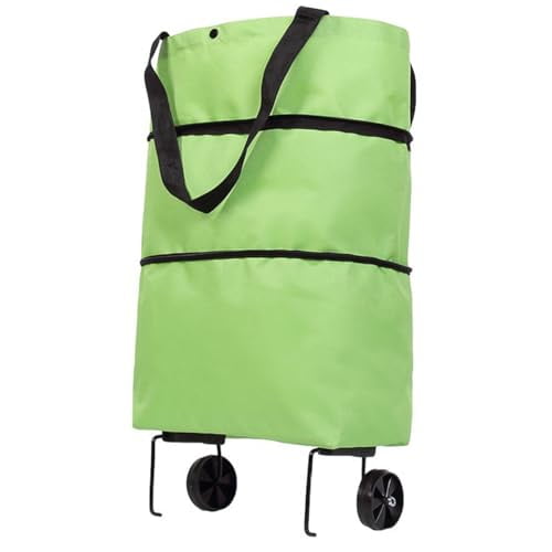 Foldable Shopping Cart with Wheels,Rolling Hand Cart,Large Reusable Grocery Bag (Green)
