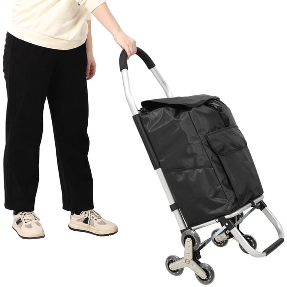 Foldable Shopping Stair Trolley, Black with Removable Waterproof Bag & Triangular Wheels