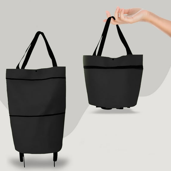 Foldable Shopping Trolley Bag Portable Multifunctional Rolling Grocery Cart, Reusable Tote Bag with Wheels, Large Capacity & Water-Resistant Bag Easy Storage Daily Use Bag Black 1Pcs