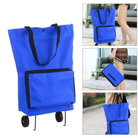 Foldable Shopping Trolley Bag with Wheels Collapsible Shopping Cart Reusable Foldable Grocery Bags Travel Bag Blue