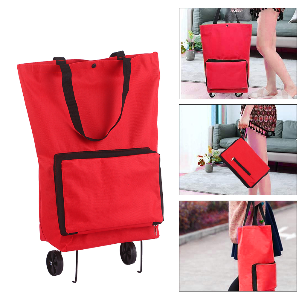 Foldable Shopping Trolley Bag with Wheels Collapsible Shopping Cart Reusable Foldable Grocery Bags Travel Bag Red - image 1 of 10