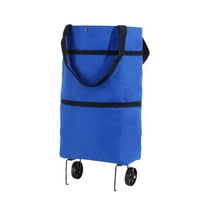 Foldable Shopping Trolley Bag with Wheels Grocery Cart Rolling Portable Handbag, Blue Shopping Cart, Grocery Cart, by Cloudqi