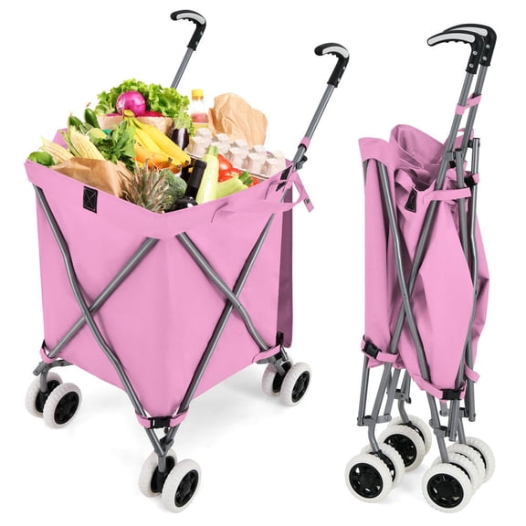 Foldable Shopping Utility Cart, water-resistant removable canvas bag, 24 gallon capacity, pink