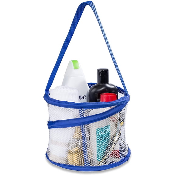 Foldable Shower Caddy - Collapsible, Portable, Drainage Hole, Carry Handle, Large Compartments. Great Organizer for Camp, Travel, Gym, and Dorm (Blue)