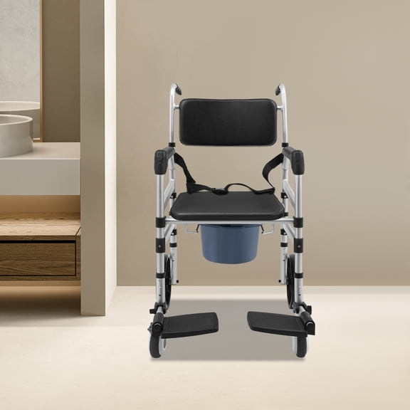 Foldable Shower Chair with Wheels, Aluminum Alloy Height Adjustable Shower Chair, Rolling Shower Chair with Commode for Seniors