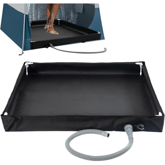Foldable Shower Pan for Camping, Portable Outdoor Shower Base with Drain Hose, 41 Lightweight Mat for Awning Tent RV