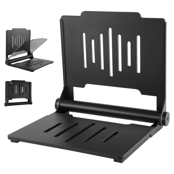 Foldable Shower Seat Wall Mounted 17.8 Inch Folding Shower Bench with Supportive Backrest Plastic Fold Down Bathroom Corridor Seat with Stainless Steel Frame for Adults Seniors 400 LBS Loading