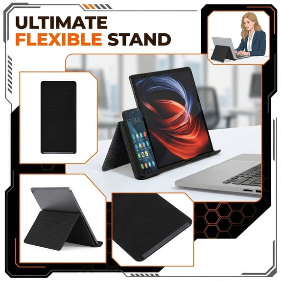 Foldable Silicone Aluminum Holder, Portable Flexible Silicone Cell Phone Holder, Bendable Freely into Any Shape, Secure, Ergonomic Device Mount for Mobile Phone, Tablet, Laptop Black