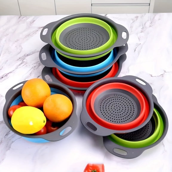 Foldable Silicone Colander with Handles,Collapsible Kitchen Strainer for Pasta Vegetables S-9.64in