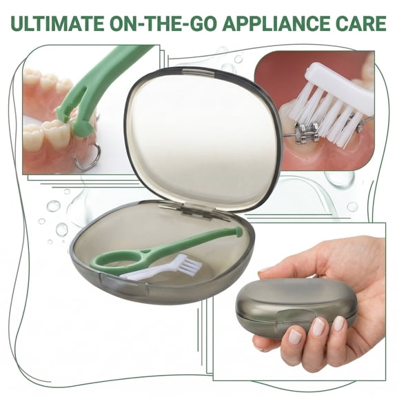 Foldable Silicone Denture Cleaning Box, Portable Braces Case for Travel, Collapsible Retainer Soaker for Home and Camping(Gray)