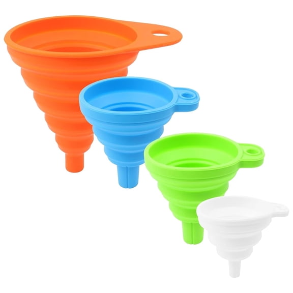 Foldable Silicone Funnel Set, Kitchen Gadgets Canning Food Funnel for Wide Mouth Jar Large Medium Small for Filling Water Bottle Liquid Transfer 4 Pack