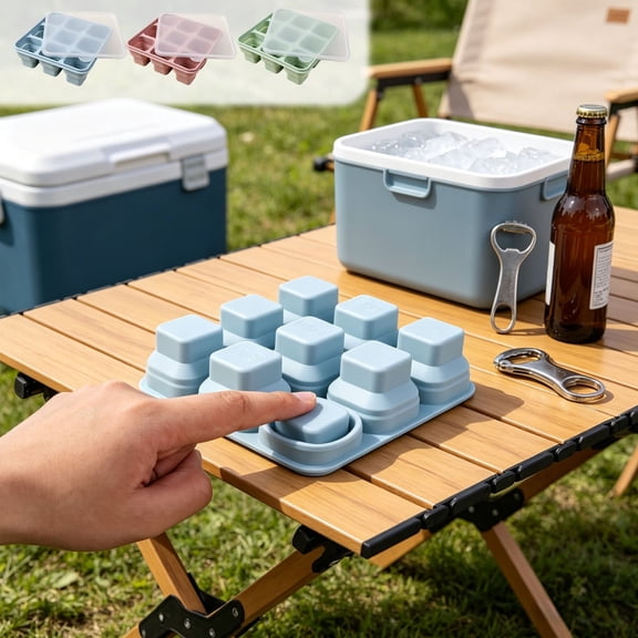 Foldable Silicone Ice Block Tray with Lid, Food-Grade BPA-Free 9 Lattice Effortless Release Stackable Dishwasher Safe Ice Mold for Freezer Whiskey Cocktails Drinks, Green