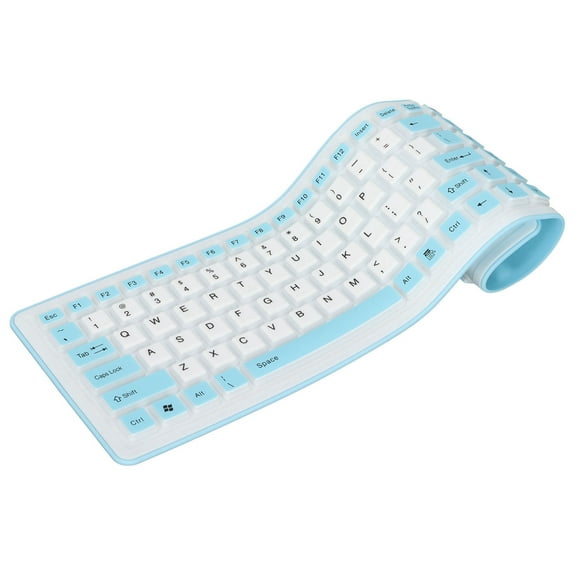 Foldable Silicone Keyboard 103 Keys USB Wired Silicon Foldable Waterproof Mute Fadeless Foldable Keyboard for PC Laptop Blue