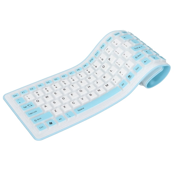 Foldable Silicone Keyboard 103 Keys USB Wired Silicon Waterproof Mute Fadeless for PC Laptop Blue