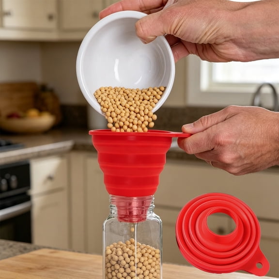 Foldable Silicone Kitchen Funnel | Multi-Size Flexible Funnel for Water Bottles & Liquid Transfer, Food Grade Telescopic Funnel for Oil, Grains & Powder, Space-Saving
