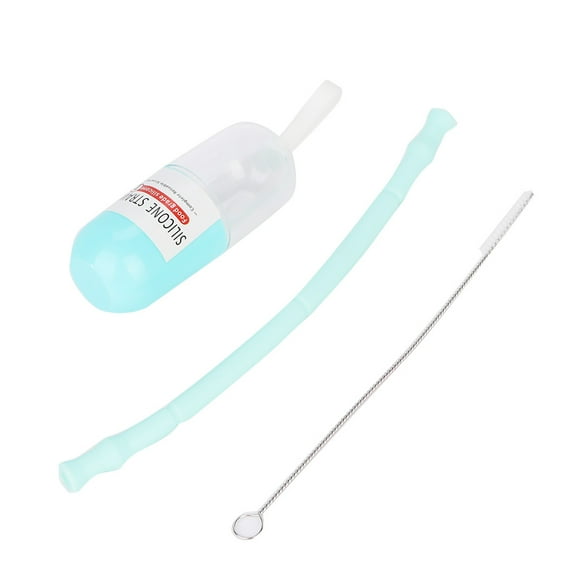 Foldable, Silicone, Reusable & Eco-Friendly with Cleaning Brush - Light Green Compact Travel Straw