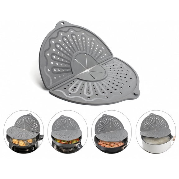 Foldable Silicone Splatter Screen, BPA-Free Gray Non-Stick Grease Splatter Guard, Multi-Use Splash Guard & Trivet Mat, Dishwasher Safe Splatter Screen for Frying Pan