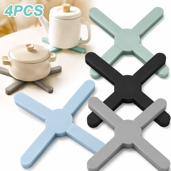 Foldable Silicone Trivets, 4 PCS Expandable Silicone Trivets for Dishes, Hot Pots and Pans Anti-Slip Heat Water Resistant Silicone Hot Pads/Pot Holders