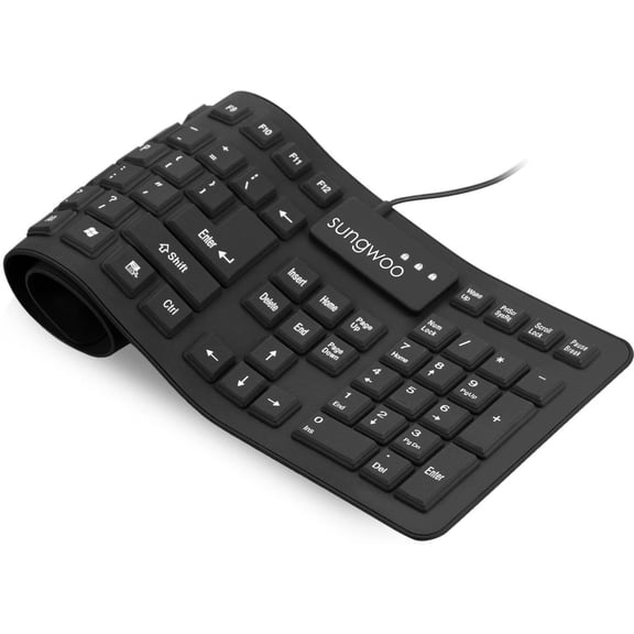 Foldable Silicone USB Wired Standard Waterproof Rollup Keyboard for PC Notebook Laptop, Full Size (Black)