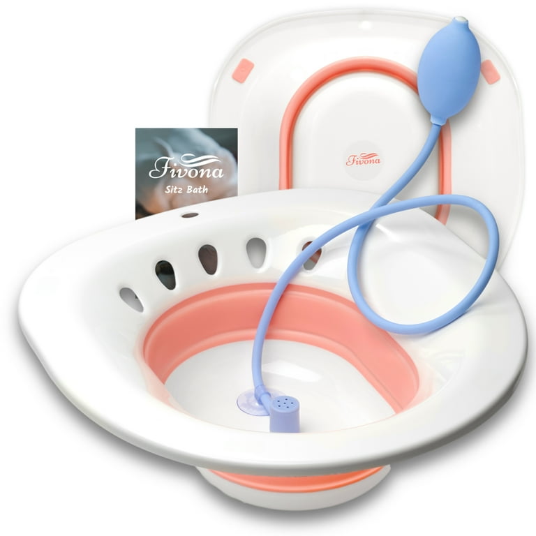 Foldable Sitz Bath Tub for Soak Over the Toilet Seat with Hand Flusher by Fivona